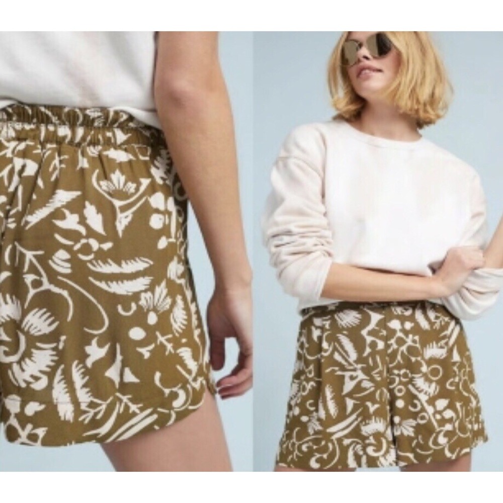 Anthropologie Shorts Women's L Clearwater Green Floral Print ett:twa